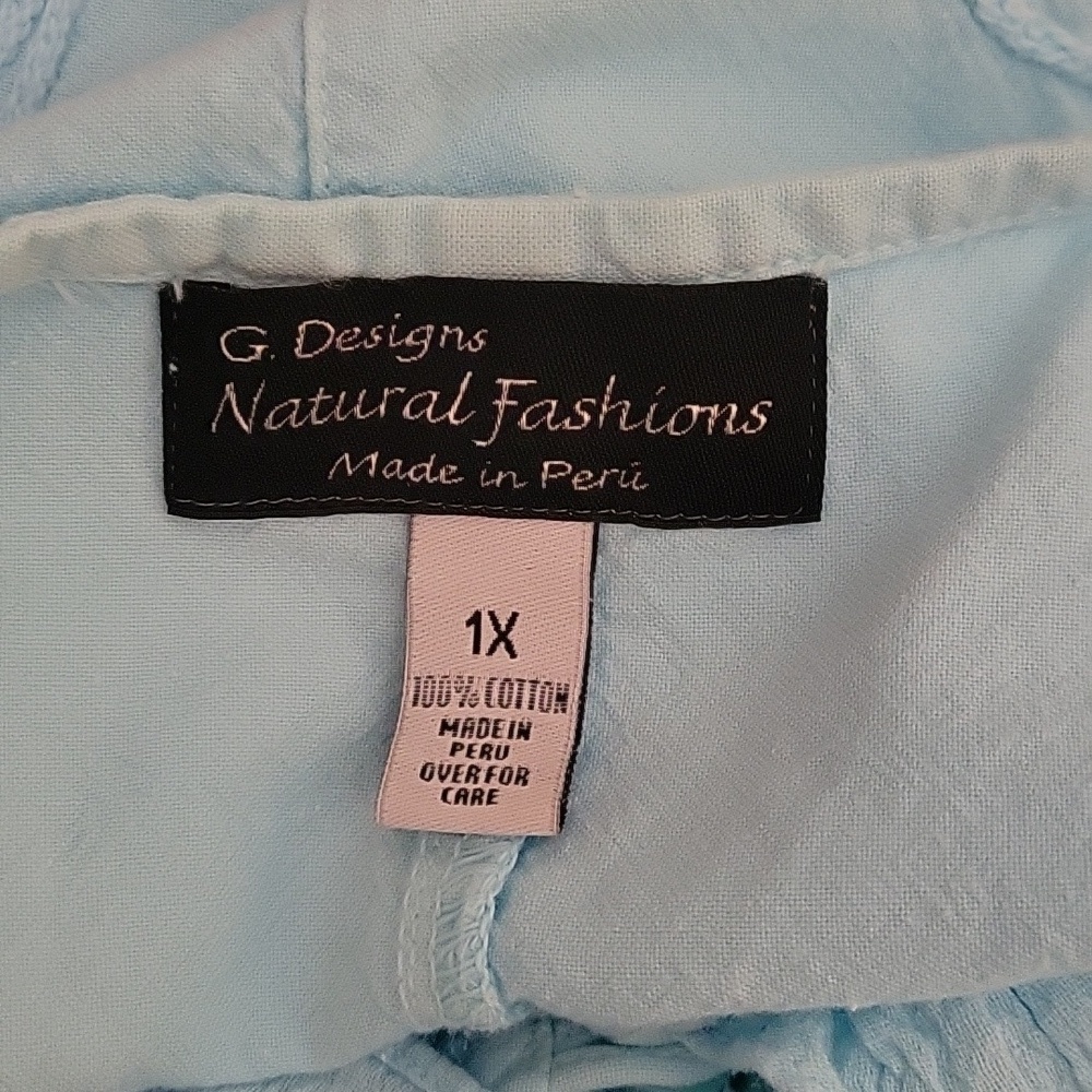 G DESIGNS Icy Blue Floral Embroidered Ruffle Bell Sleeve Button Down Shirt - Picture 10 of 10